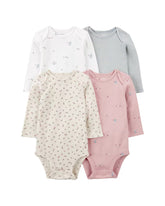 Kit body bebê 4 peças manga longa coruja floral multicor