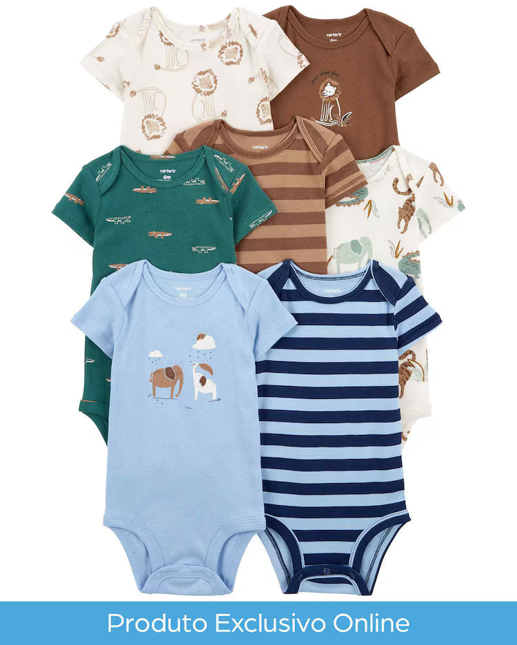Kit body bebê 7 peças elefante listrado multicor